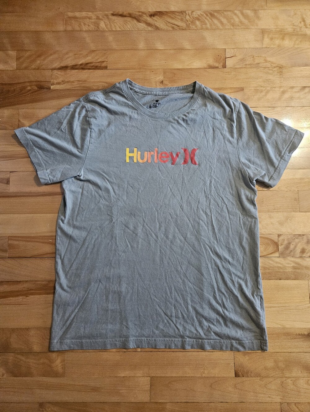 Men's Hurley T-Shirt Grey Or Olive Green With Multicoloured Logo Text Size L